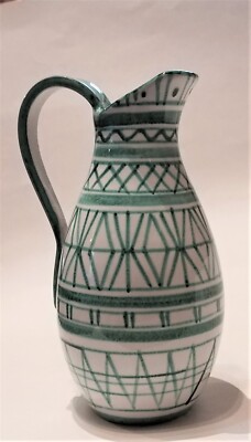 MCM modern Italy Art Pottery aqua B1593 hand painted pitcher Gambone Raymor era
