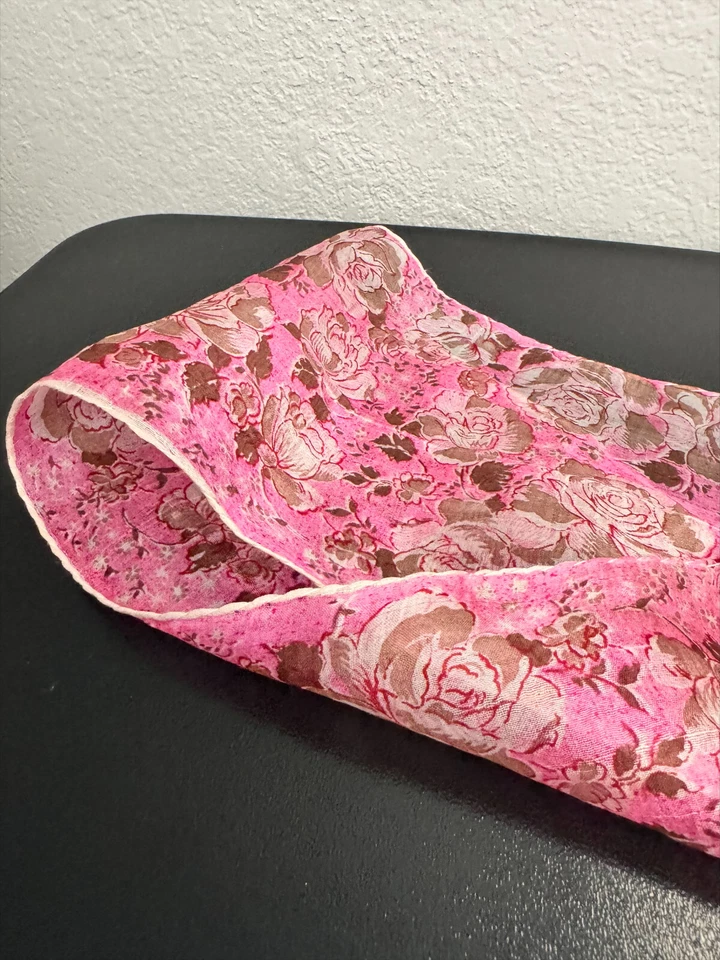 Bufanda vintage rosa floral a rayas transparente ligera 39x6 aspecto retro femenino Foto 4 de 4