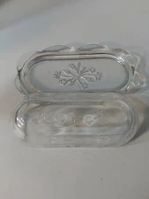 Vintage Anchor Hocking Glass butter dish w/cover scallop edges W/flowers #22