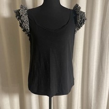 Blusa Democracy Para Mujer Negra Azul Encaje Volantes Botón Sin Mangas Manga 3/4 S