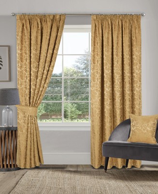 Gefütterte Bleistiftfalte Jacquard Vorhänge Sundour Buckingham Gold