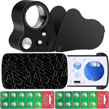 2 Pack Jewelers Loupe 30X 60X 90X Magnifying Glass with LED UV Light Magnifier