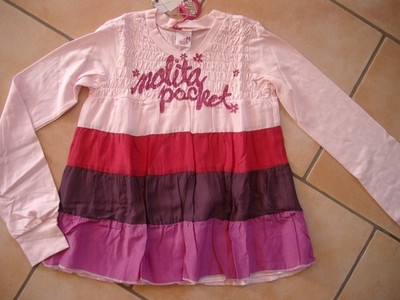 (189) Süßes Nolita Pocket Girls Shirt A-Form gerafft Lagen Look mit Logo Druck