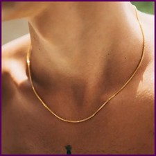 1.2mm Simple Stainless Steel Box Chain Necklace Gold Color Titanium Steel Men