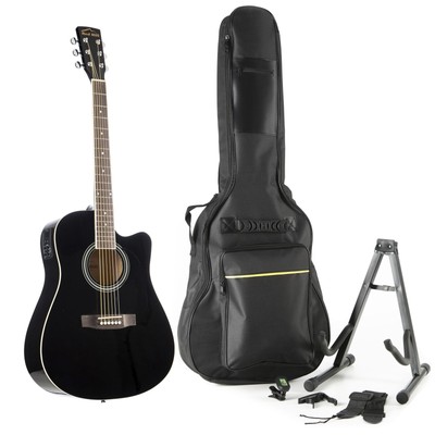 Red Hill D-1-CE BK Westerngitarre Set - beginner set acoustic guitar-Set