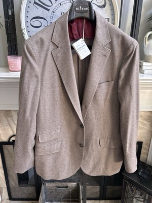 NEW BRUNELLO CUCINELLI men's cashmere silk sport jacket coat brown EU 56 US 44R