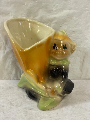 Vintage Shawnee Art Pottery Pixie Elf With Calla Lily Flower Vase Planter