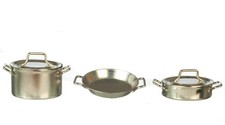 Dollhouse Silver Saucepan Pans Pots Set Miniature Kitchen Cookware Accessory
