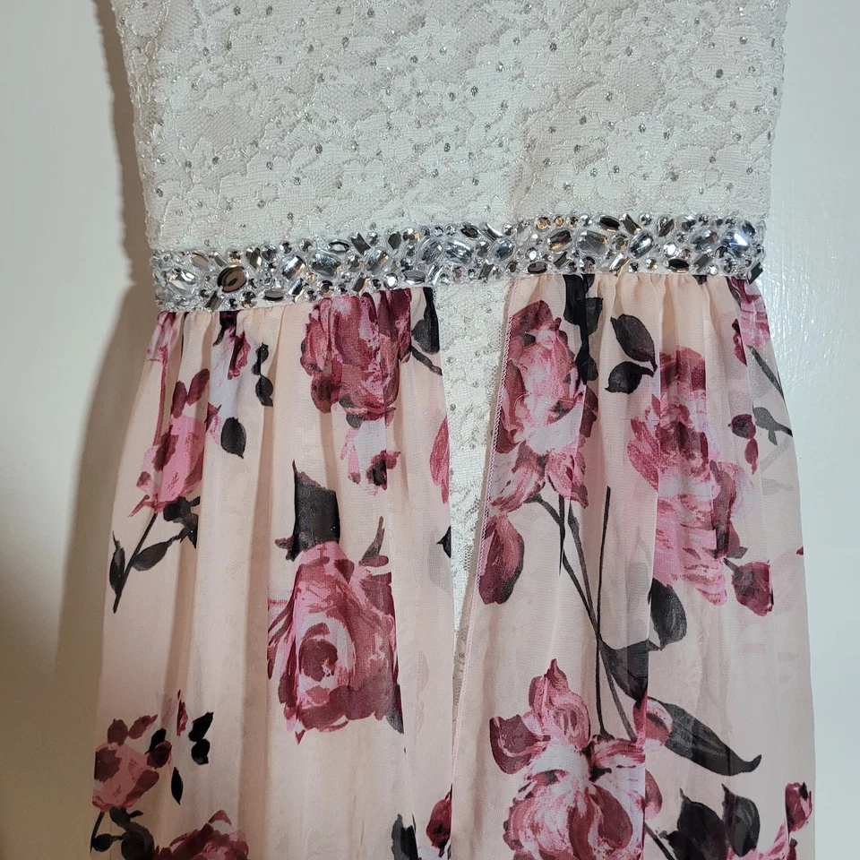 Speechless Kids Size 8 Sleeveless Walkthrough Maxi Dress Pink Romper Lace Fancy - Image 4 of 4