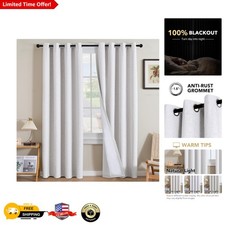 Luxury 100 Blackout Curtains, 84" Long Linen Blend with Grommet Top - Pack of 2