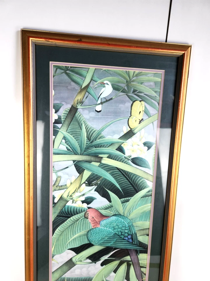 Arte de pintura temática tropical arara e ilustração pássaro emoldurada 18 x 40 para decoração - Imagem 2 de 4
