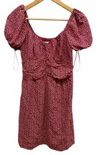 Hollister Dress Women’s Small Burgundy Floral Puff Sleeve mini Ruched Smocked