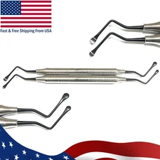 Dental Lucas Curettes Set of 2 Surgical Bone Curettes Serrated Black Coated Tips