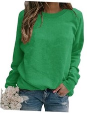 Womens Crewneck Long Raglan Sleeve Sweatshirt Relaxed Fit Medium Green