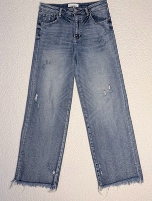 Risen Jeans Distressed Wide Leg Raw Hem Jeans Size 13/31