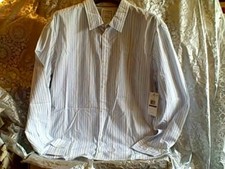  68 Men's Calvin Klein White Stripe Woven Long Sleeves Shirt 2XL 100 Cotton