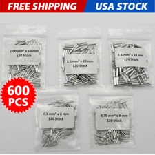 600PCS Copper Bare Wire Splice Terminals Uninsulated Ferrules Crimp Connectors