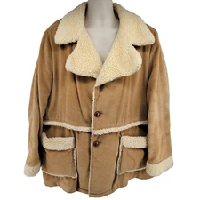 William Barry Shearling Style Corduroy Coat Size 46 XL Men's Beige