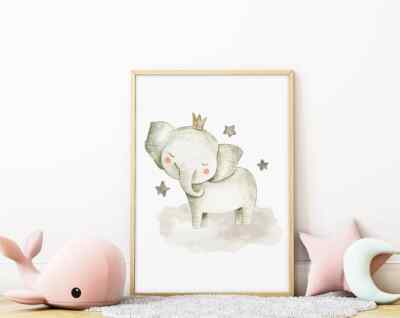 Cute Elephant Crown Poster Premium Quality Choose your Size