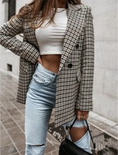 Women's Winter Plaid Long Suit Jacket