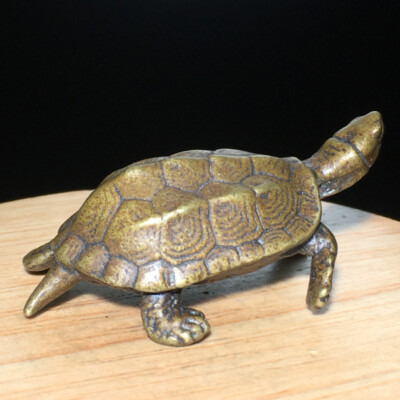 63g Ancient Chinese Handcrafted Brass Exquisite Tortoise Animal sculpture gift15
