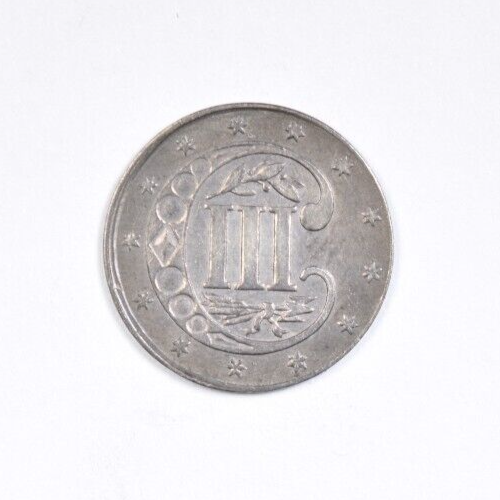 1860 THREE CENT SILVER ~ NICE PASTEL TONED CHOICE UNCIRCULATED! - Picture 2 of 2