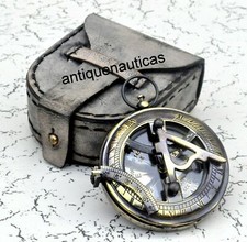 3" Brass Nautical Antique Collectibles Sundial Compass With Leather Case Gift