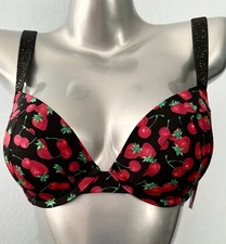 Victoria's Secret Swim Bikini Push Up Top Black Fruit Shine Strap Nwt