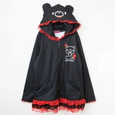 Gloomy Bear Black and Red Lace Trimmed Hooded Hoodie Cloak ONE SIZE FITS MOST