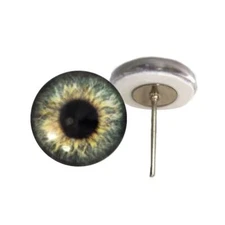 Pair Olive Green Human Glass Eyes On Wire Pin Posts Doll Making Needle Felting