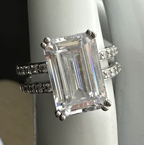 Sterling Silver Emerald Cut Cubic Zirconia Solitaire Ring - April Birthstone, Size 10.25 - View #14