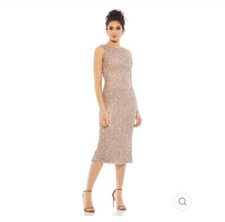 #298. Mac Duggal NWT Sequined Midi Sheath Cocktail Dress Size 10. Rosewood
