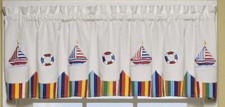 Newport Embroidered Nautical Sailboat Life Preserver Rainbow Curtain Val Or Tier