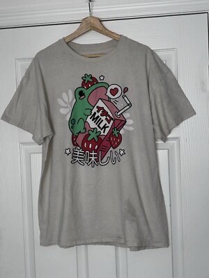 Hot Topic T Shirt Kawaii Strawberry Milk Frog Graphic Print Ivory Adult XL