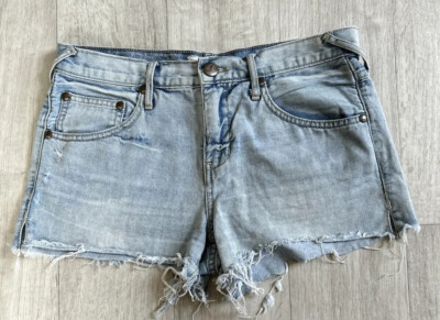 Free People Short Mid Blue Denim Loving Good Vibration Cutoffs Destroyed 27
