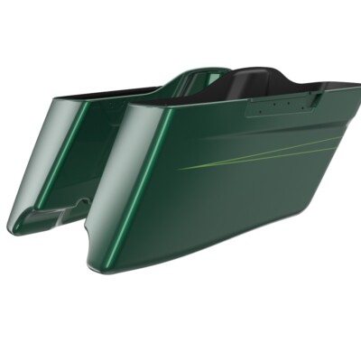 Deep Jade Pearl CVO Tapered Extended Saddlebags Pinstripes For Harley 14+