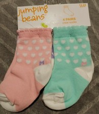 New Infant Girls 4 pack Jumping Beans Crew Socks 12-24 mnth Hearts -2522