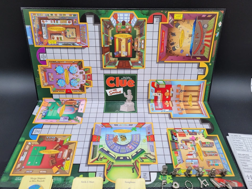 Juego de misterio de pista de Los Simpson 2000 de colección primera edición piezas de peltre Parker Bro Foto 4 de 4