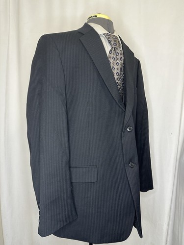 Claiborne Mens Sport Coat Blazer Suit Jacket 47R 51" Black Striped 2 Button Wool - Picture 5 of 13