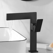 Tall Black Bathroom Vessel Basin Mixer Single Handle Waterfall Tap Deck Mount