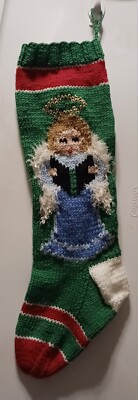 Hand Knit Christmas Stocking  ANGEL- Fancy Wings- Will Personalize For FREE