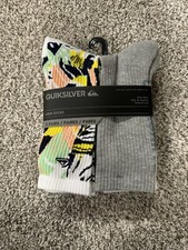 NEW 5 PAIRS QUIKSILVER MEN'S CREW SOCKS. SHOE SZ 6-12 Multicolor
