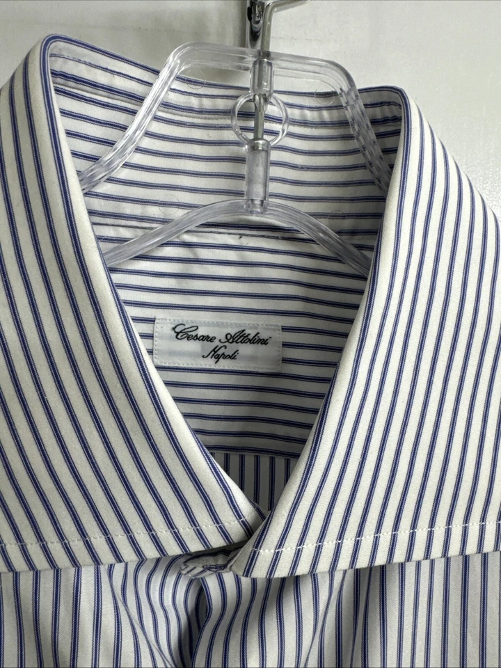Camisa de vestir Cesare Attonelli para hombre azul blanco a rayas algodón talla 40 X16 Foto 2 de 4