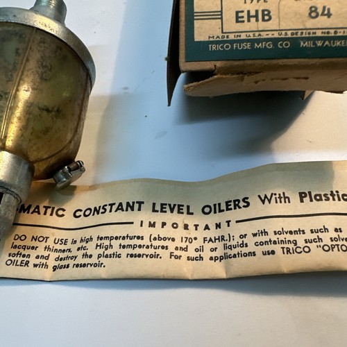 Raro Vintage TRICO VARI MANGIME OILER EHB 84 PN30084 Vetro Non Chiaro - Foto 4 di 5