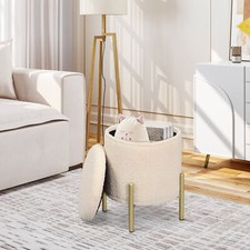 Footstool Folding Ottoman Storage Box Round Foot Stool Dressing Table Stool