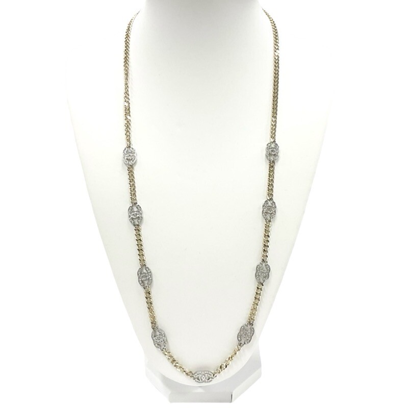 CHANEL CC Logos Rhinestone Chain Necklace 35 CHANEL CC Logos Rhinestone Chain Necklace 35