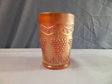 Vintage Fenton Marigold Carnival Glass Lattice & Grape Pattern Tumbler INV4