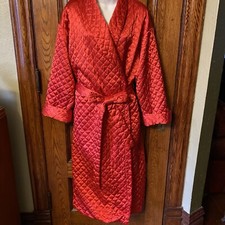 RARE Vintage VICTORIA'S SECRET Long Red Diamond Stitched "Satin" Bathrobe Robe M