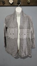 Alberto Makali Women Cardigan Sweater Small Gray With Pearls Long Sleeve Open