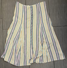 Anthropologie Maeve Freya Striped Pastel Midi Skirt Size 6 Satin